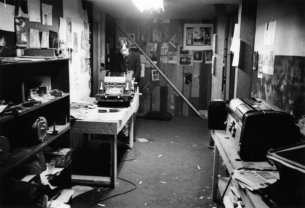 Gerry Gilbert using the Roneo Machine